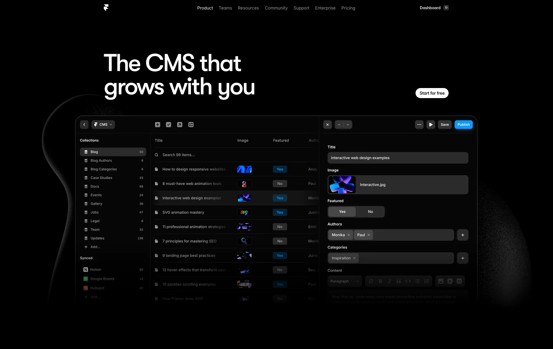 Framer CMS Screenshot